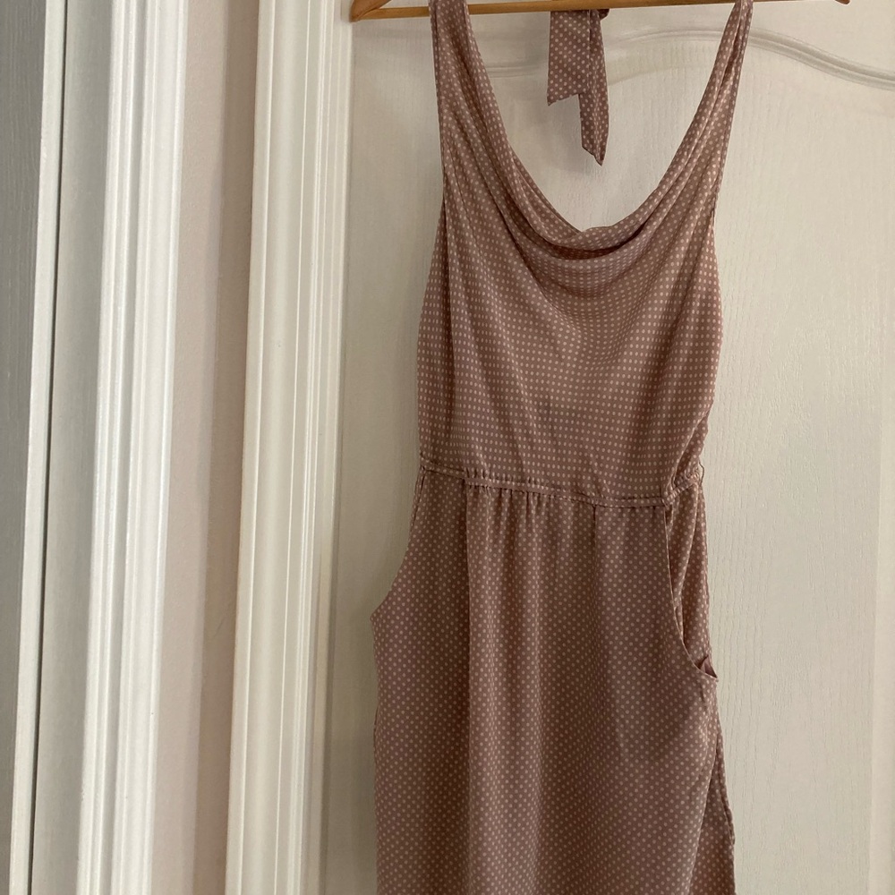 Forever 21 100% Silk Nude / Pink Halter cowl neck Polka Dot Dress
